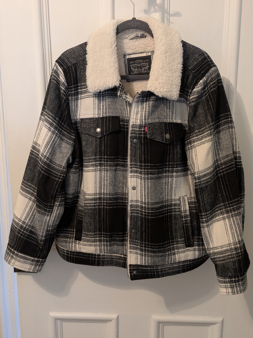 Levi's Black & White Plaid Sherpa-Trim Kids Jacket